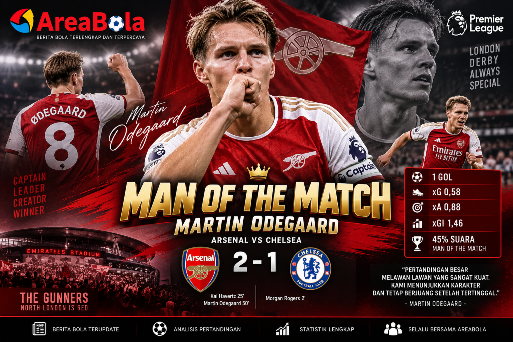 Man of the Match Arsenal vs Chelsea: Martin Odegaard Jadi Pahlawan The Gunners
